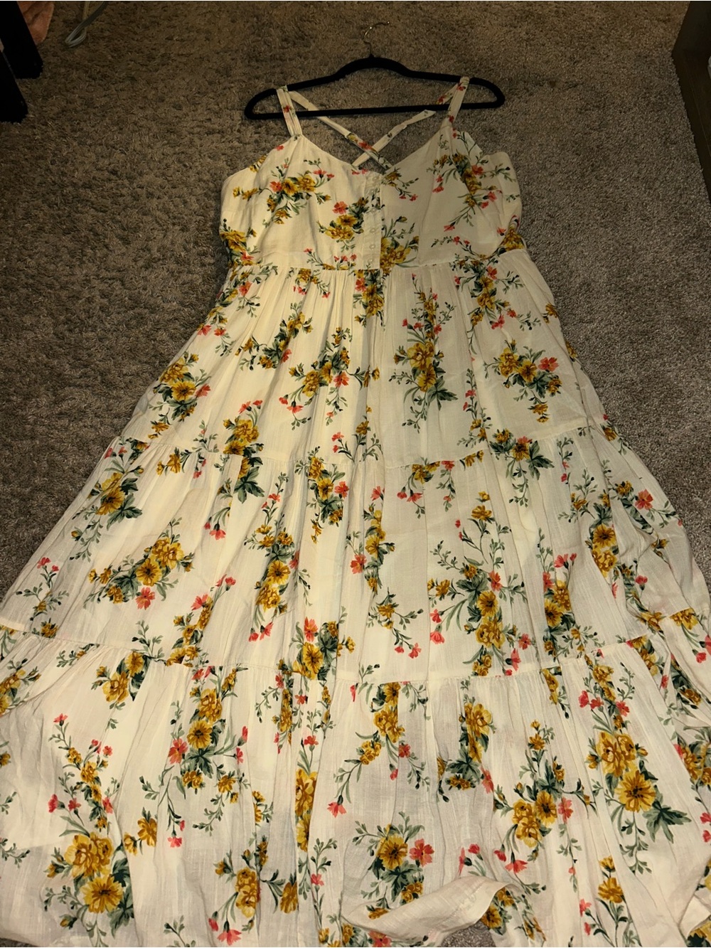 Old Navy Cream Maxi Sundress with Yellow & Green Floral Print